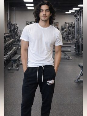 True Religion Men's Large Black Drawstring Joggers  with Logo.